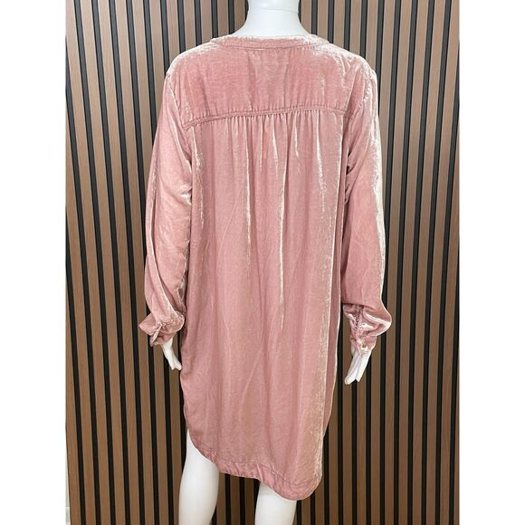 Anthropologie Melody Women's Dress Tunic Mini Velvet Boho Split Neck M Pink - Picture 2 of 10